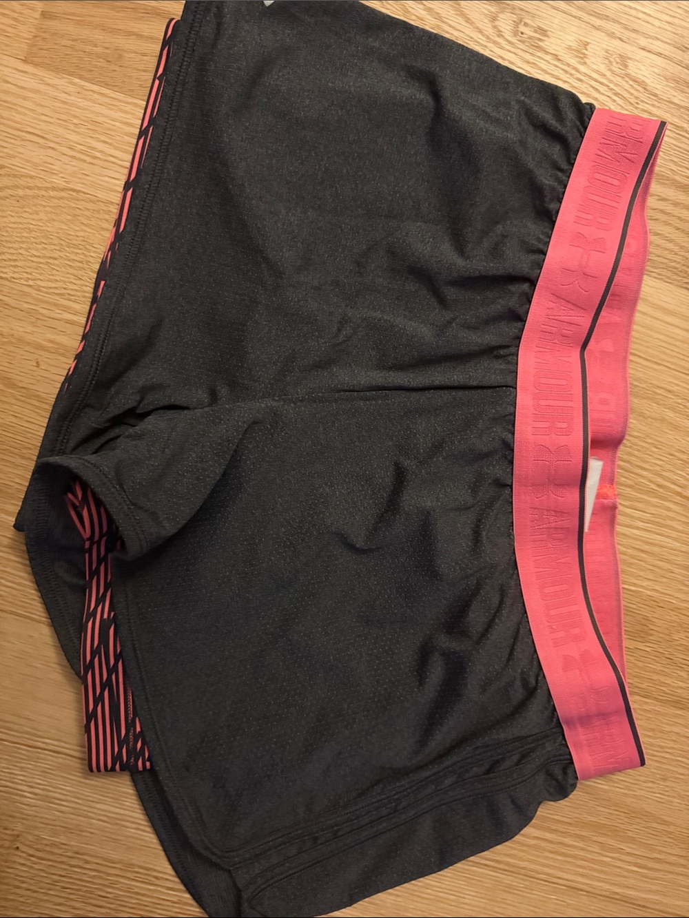 Under Armour Grey Shorts with Pink Elastic Waistband & built-in shorts
